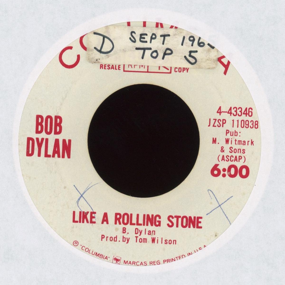 Bob Dylan - Like A Rolling Stone on Columbia Promo Rock 45