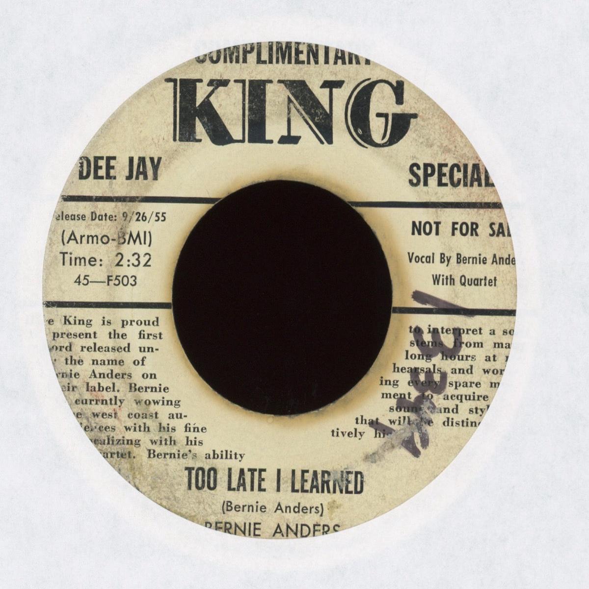 Bernie Anders - My Heart Believes on King Promo RB 45